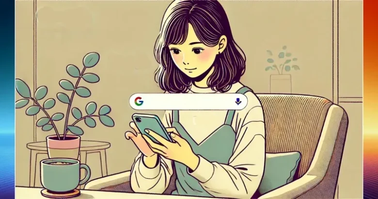 イメージ画像：スマホでGoogleアカウントを作っている女性