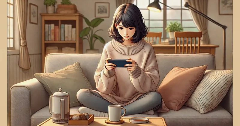 イメージ画像：スマホゲームの日課をこなしている女性プレーヤー