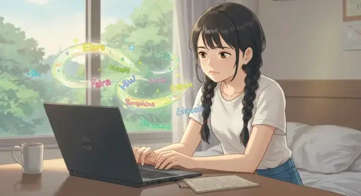 パソコンの前で悩む少女