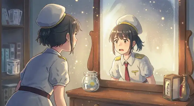 鏡の中の自分を見つめるアイドル