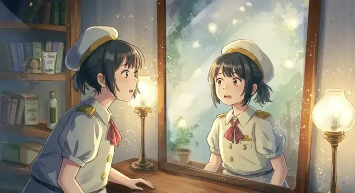 鏡の中の自分を見つめるアイドル