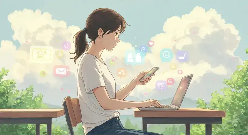 スマホとPCを同時に使う人物