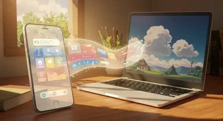 スマホゲームをPCで映している場面