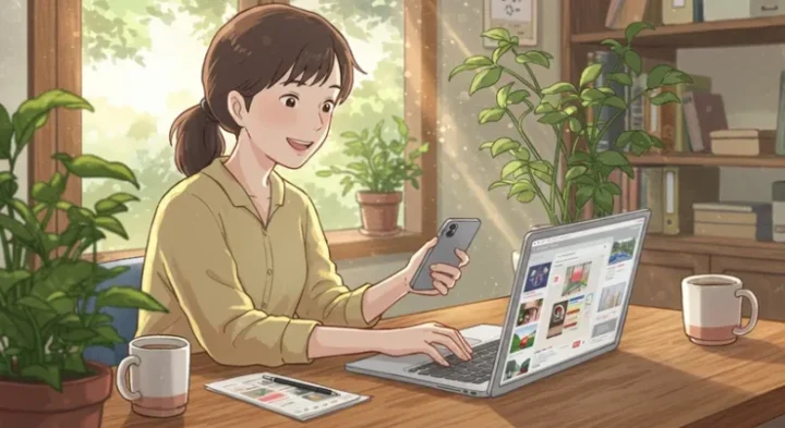 スマホとPCを活用する女性