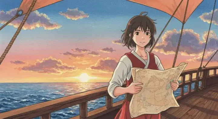 夕焼けの海を背景に立つ女性