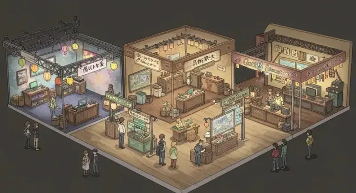異なるゲーム作品を比べる展示ブース