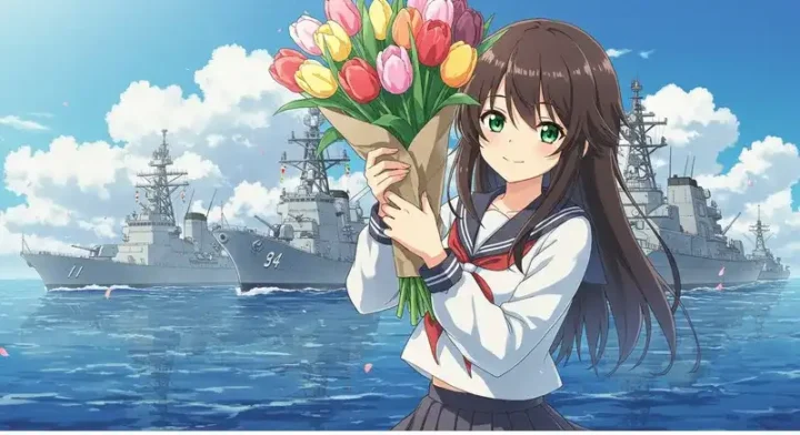 航行しているのを笑顔で見守る娘