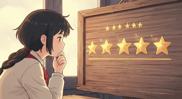 評価基準の星を見つめる少女