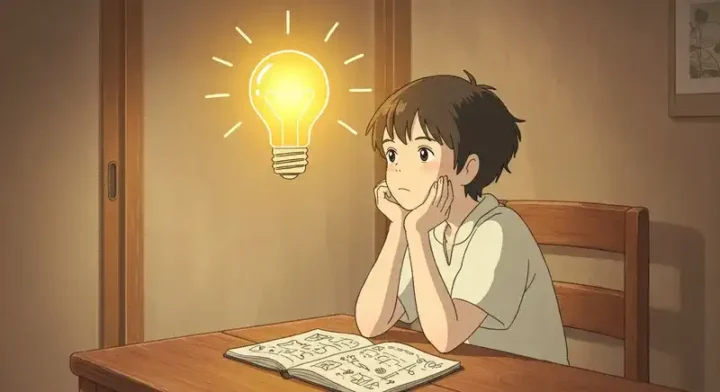 名前を考える少年とノート