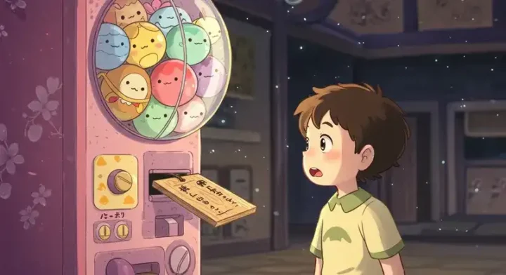 名前ガチャに驚く少年