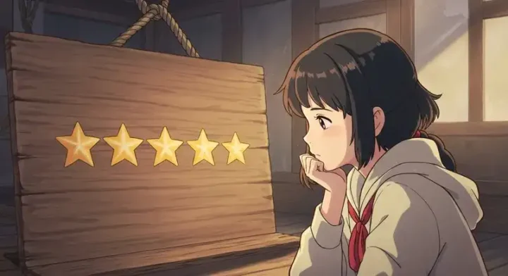 評価基準の星を見つめる少女