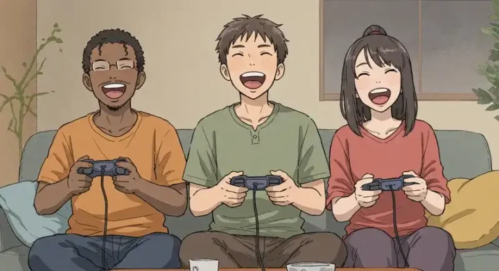 ゲームを楽しむ笑顔のキャラたち