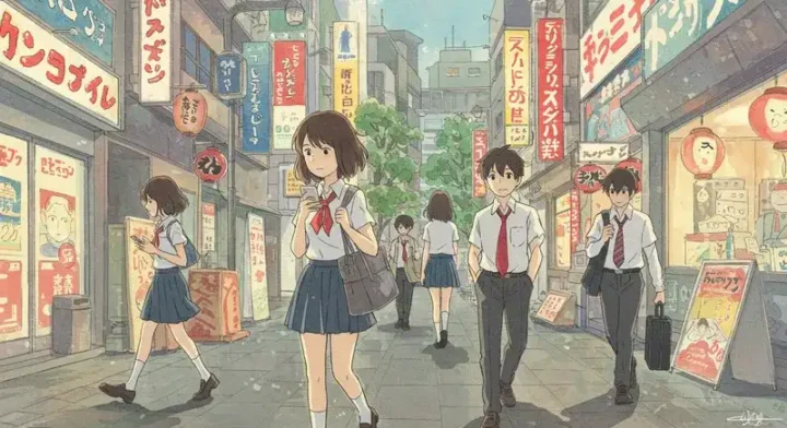 現代の若者たちが街を歩く