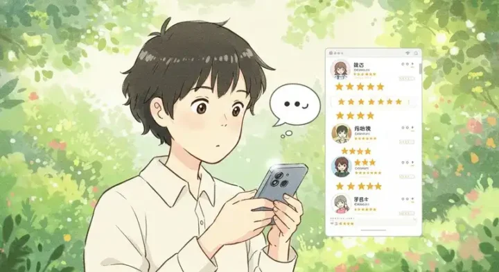口コミを確認する若者