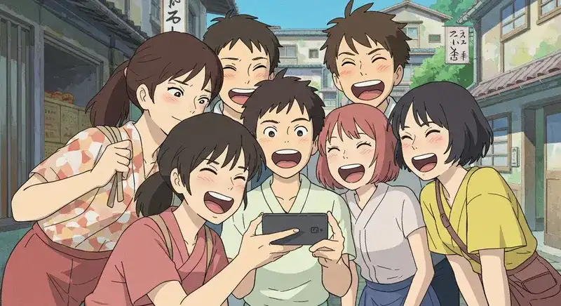 スマホを見て笑う若者たち