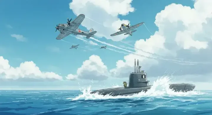 支援機と潜水艦が連携する場面