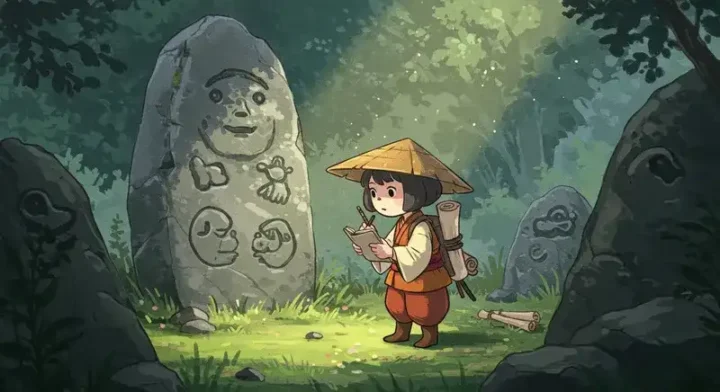 古代の文字を調べてメモする人物