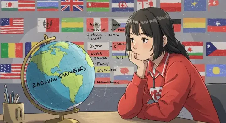 地球儀と名前リストを見る人物