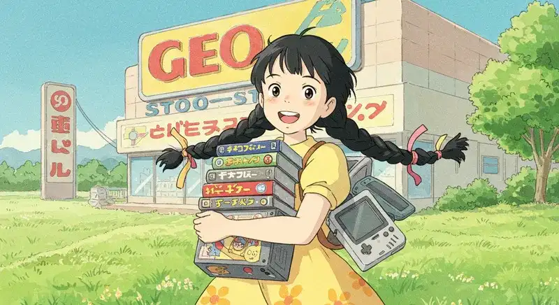 店舗前でゲームを持つ人