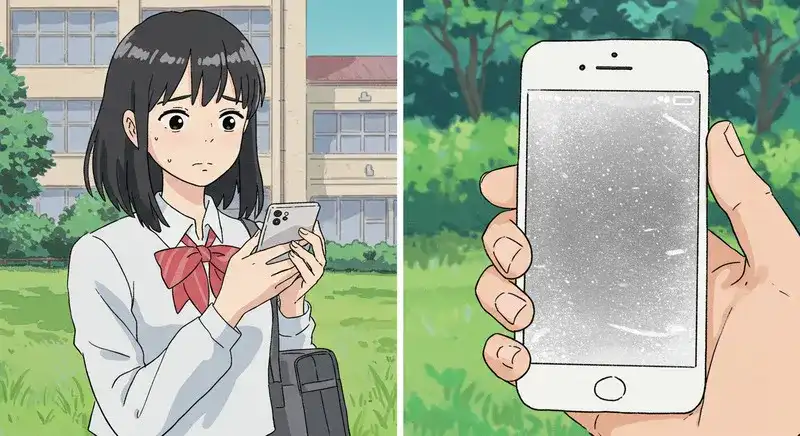 学マス スマホを見て困る女子学生