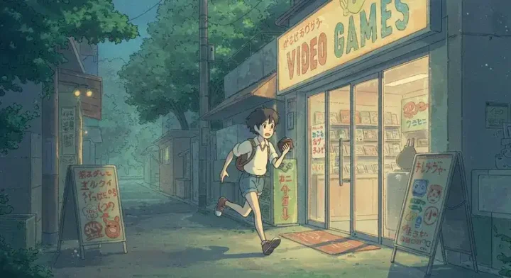 ) 急いで買取店へ向かう若者