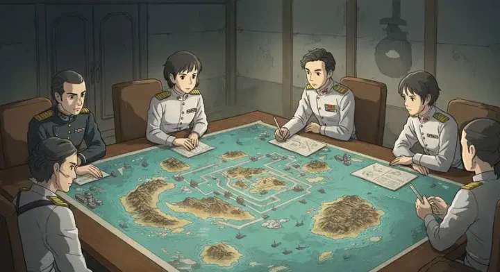 海域マップを囲む指揮官たち