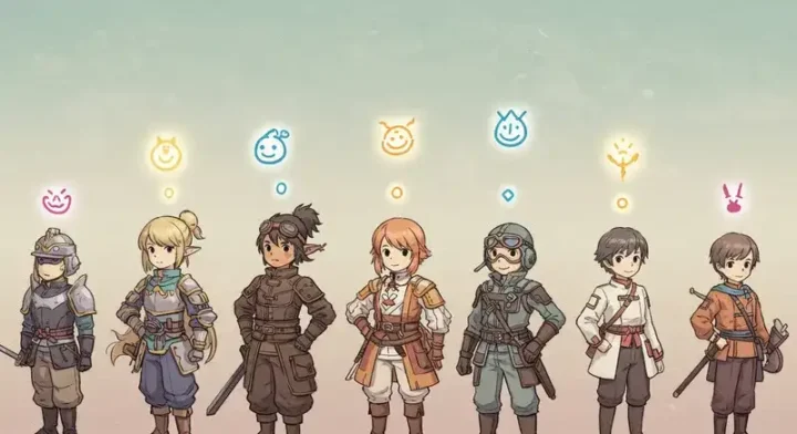 さまざまなジャンルのキャラと名前が並ぶシーン