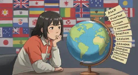 地球儀と名前リストを見る人物
