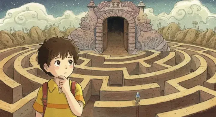 迷路の前で悩む少年