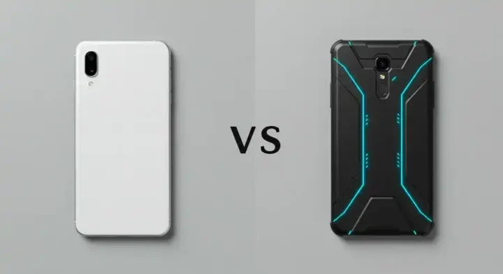 ゲーミングスマホと普通のスマホの違いを比較する画像。