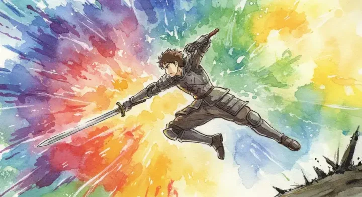 剣を振るう戦士の爽快なアクションシーン